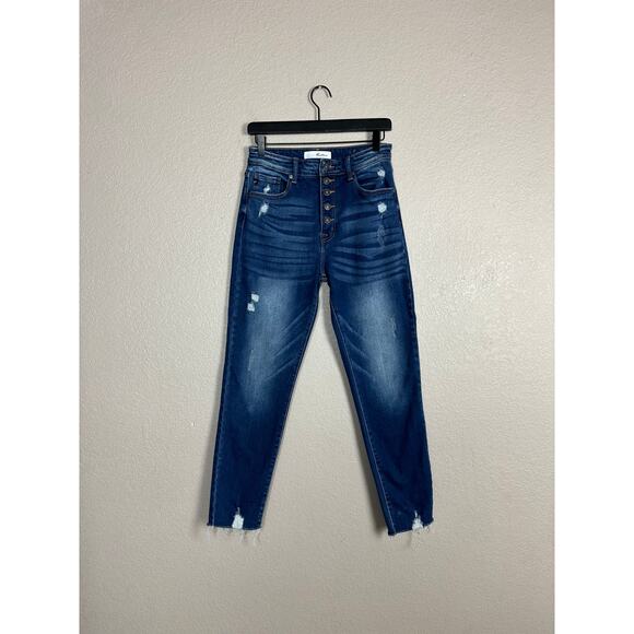 KanCan High Rise Distressed Button Fly Skinny Jean Size 27 - Picture 1 of 7
